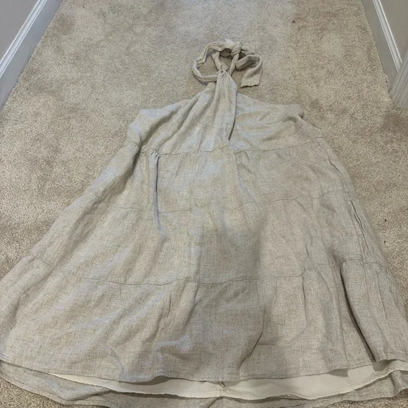 Abercrombie & Fitch Oatmeal Linen blend halter dress size XLP - Picture 2 of 5